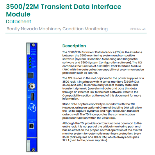 Bently Nevada 3500/22:The Smart Industrial Controller